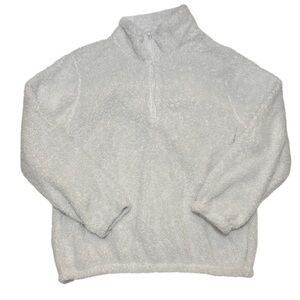 White Cozy Plush Half-Zip Women's Sweater